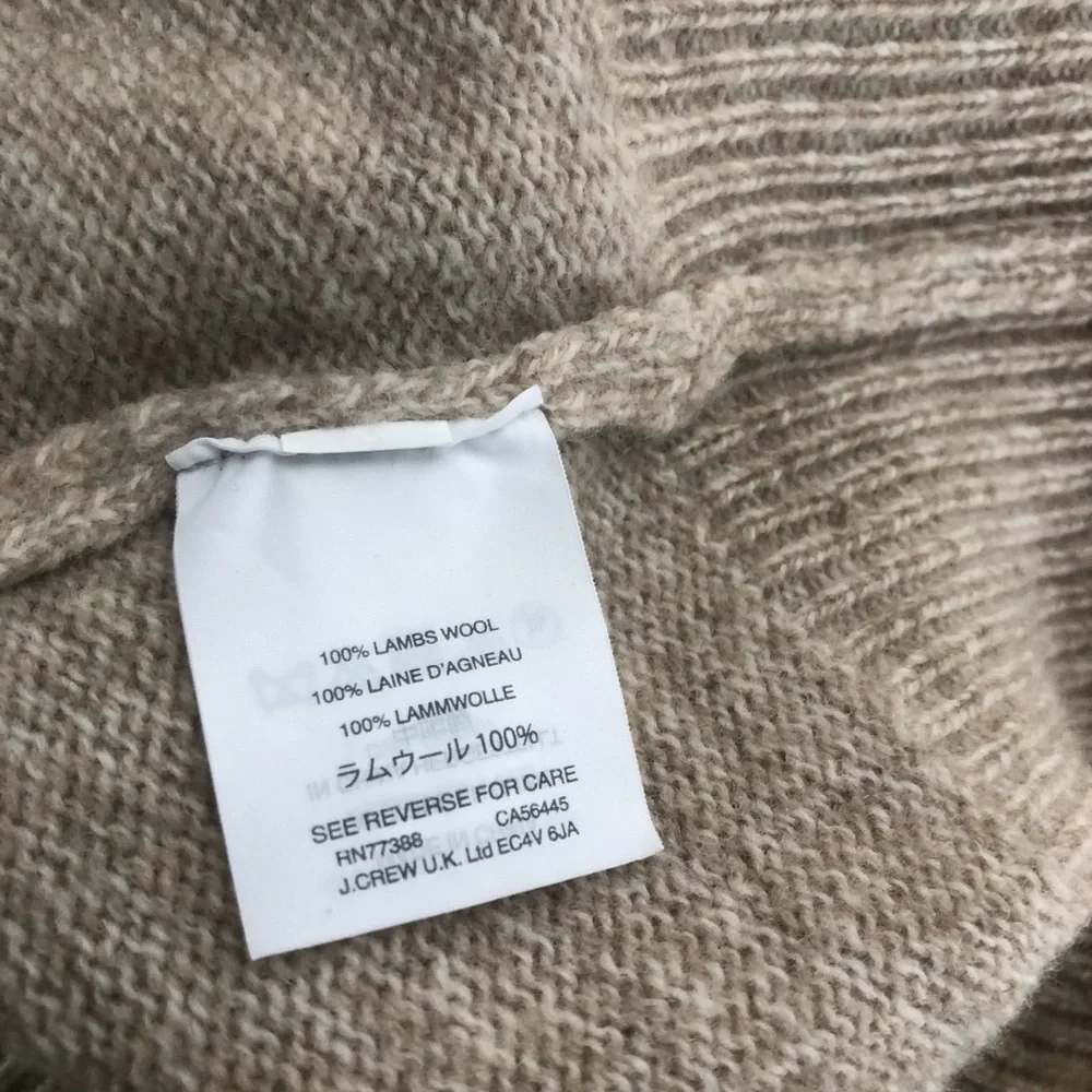J. Crew beige 100% lambs wool shawl collar sweater Sz LT